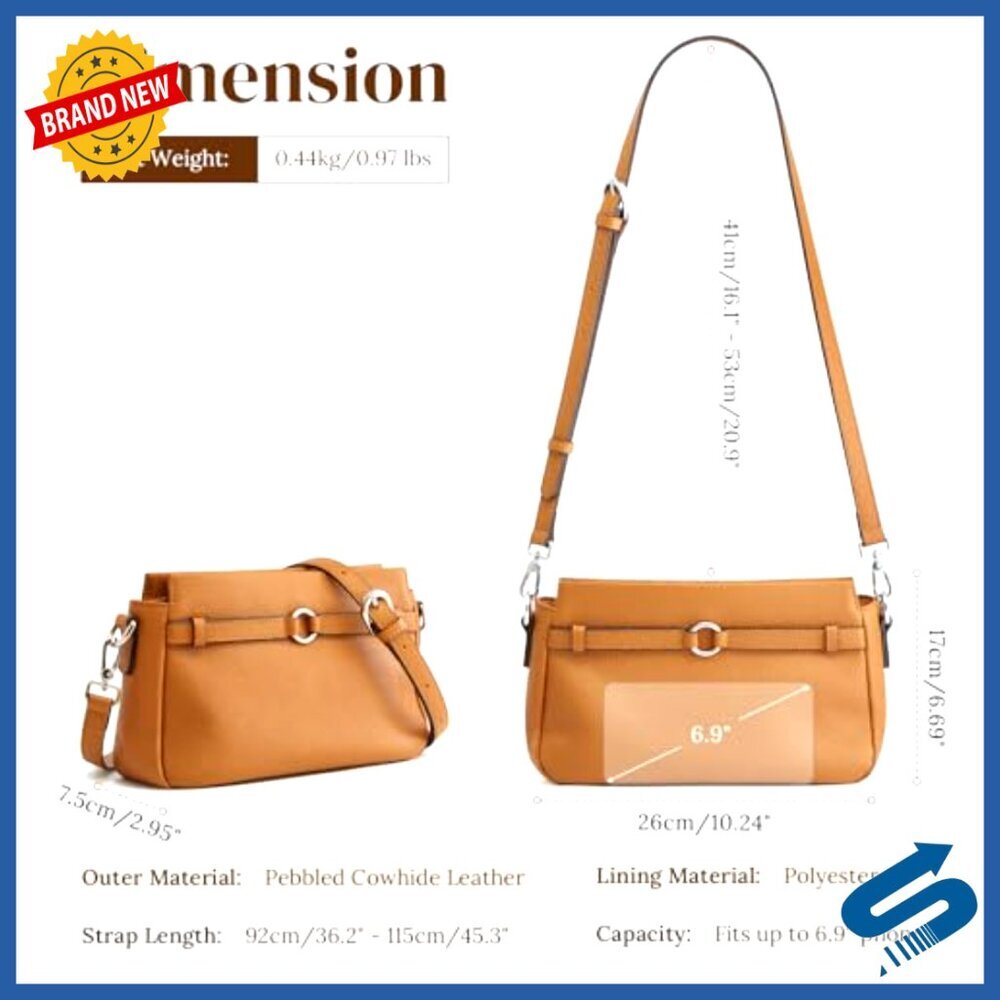 Leather Crossbody Bag Small Trendy Minimal Chic Adjustable Strap Multi - Picture 6 of 7